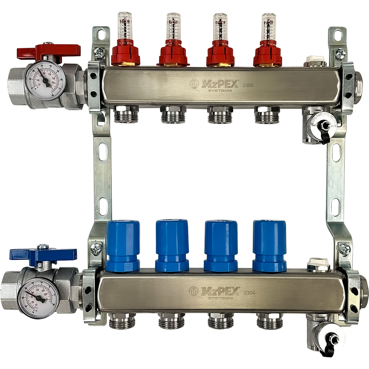 1 1/4 in. Stainless Steel Manifold Assembly w/Flowmeter and ball valve - 4 Branches