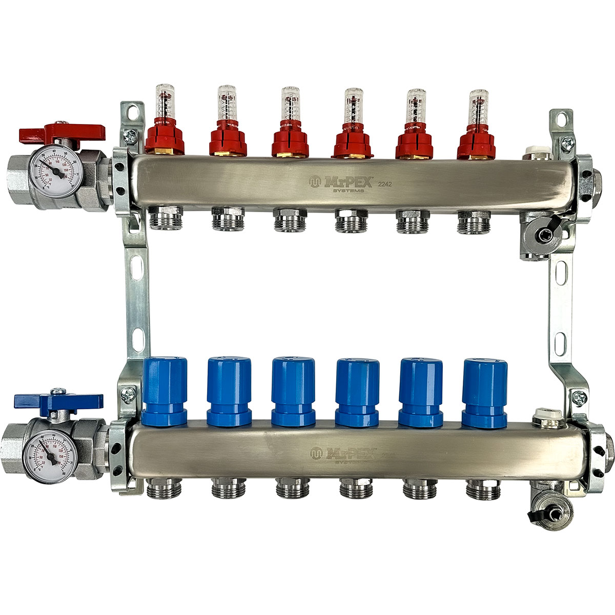 1 1/4 in. Stainless Steel Manifold Assembly w/Flowmeter and ball valve - 6 Branches