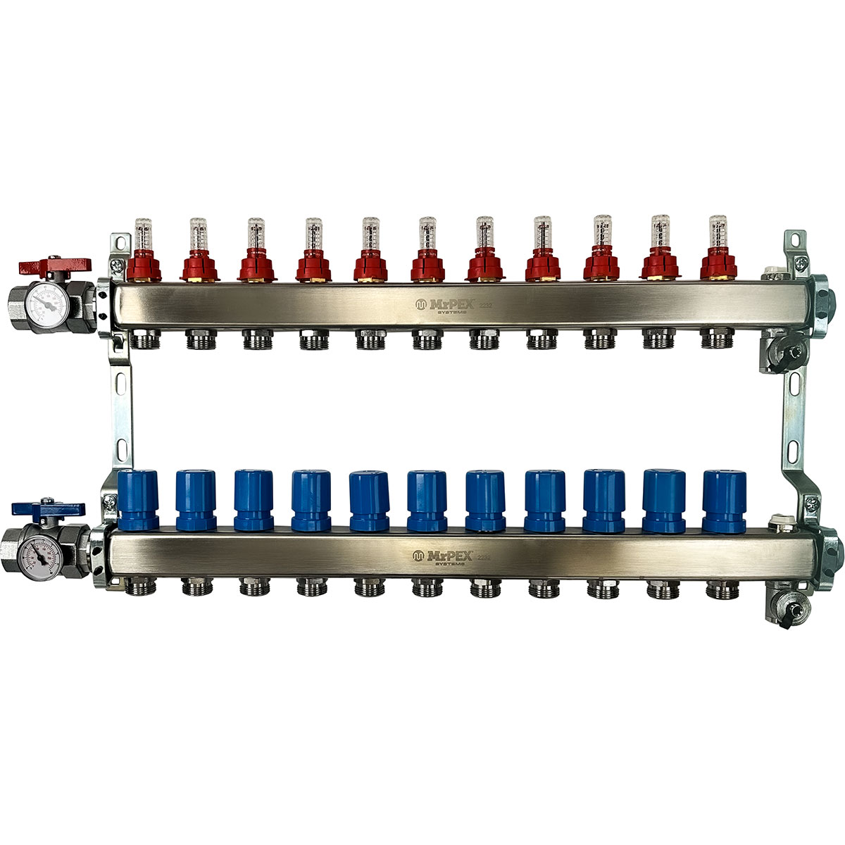 1 1/4 in. Stainless Steel Manifold Assembly w/Flowmeter and ball valve - 11 Branches